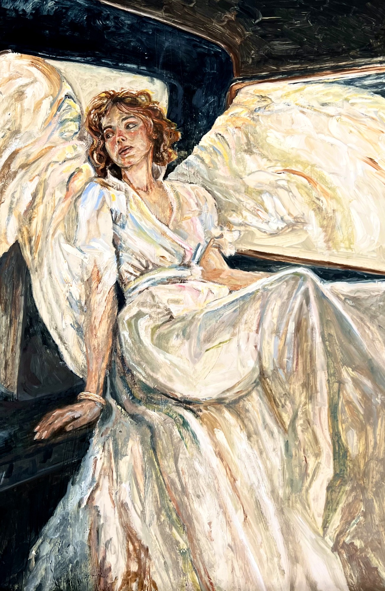 Angel in a Car — painting by Leat Silvera, 36 × 40 in