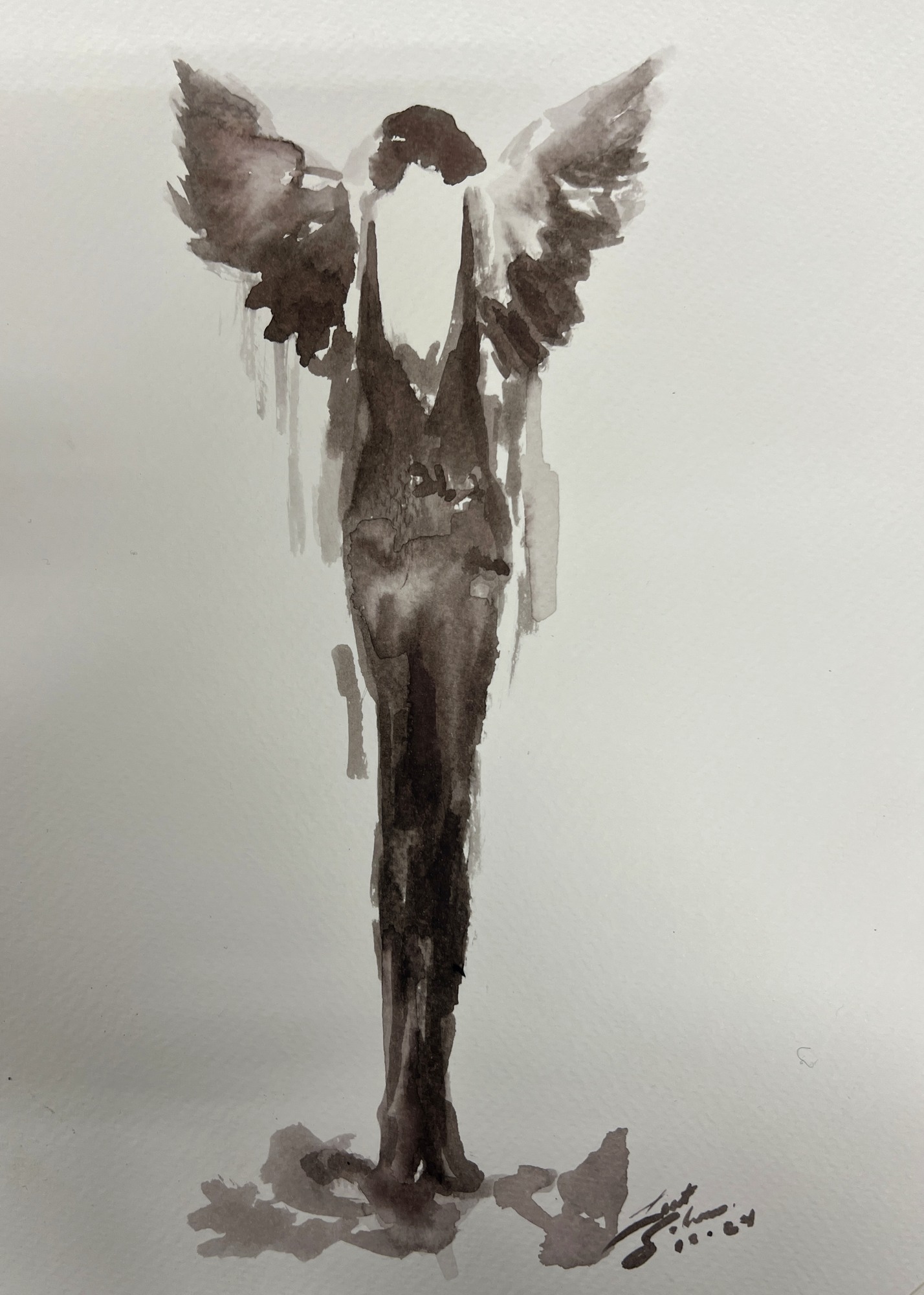 Art Deco Angel — painting by Leat Silvera, 9 × 12 in