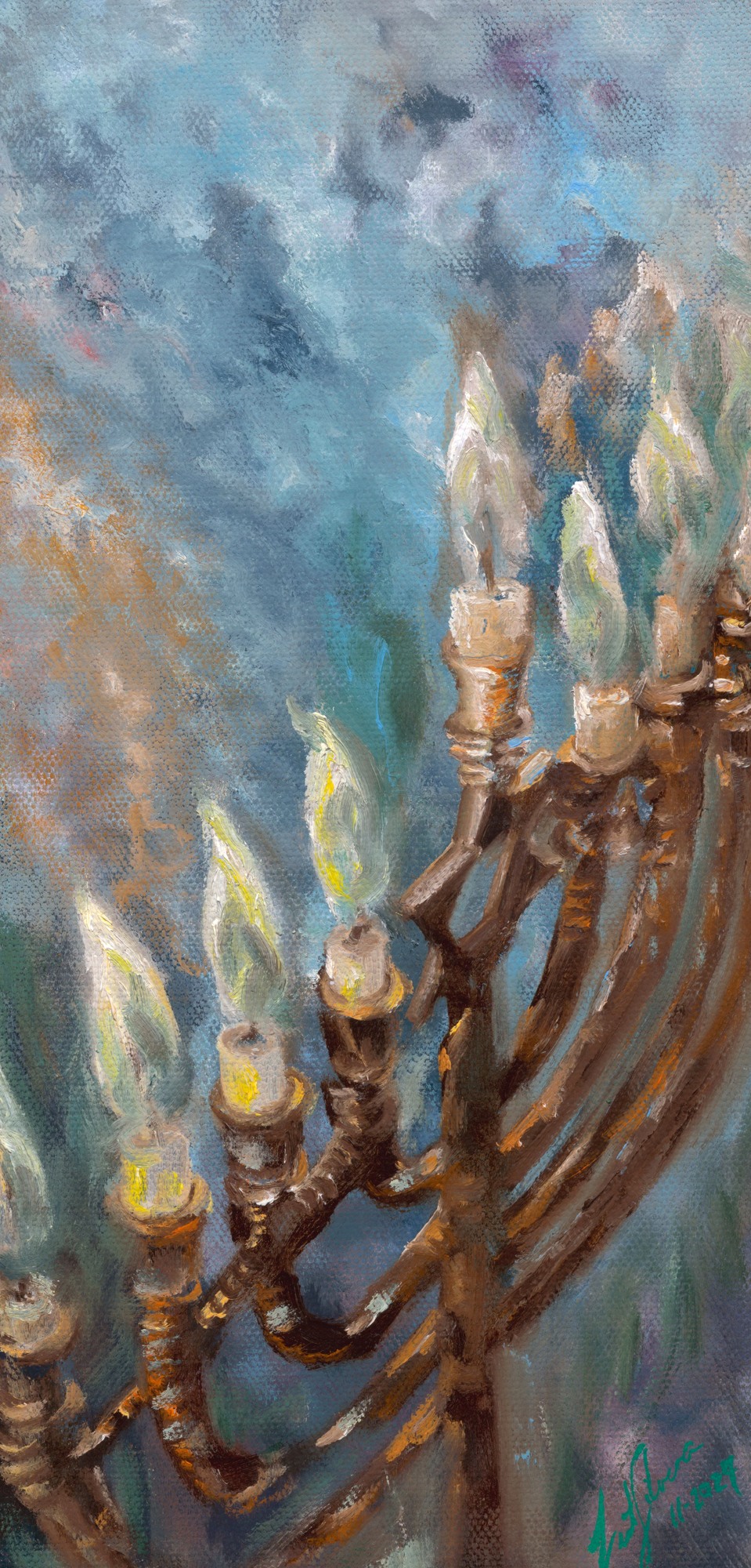 Chanukah — painting by Leat Silvera, 9 × 18 in